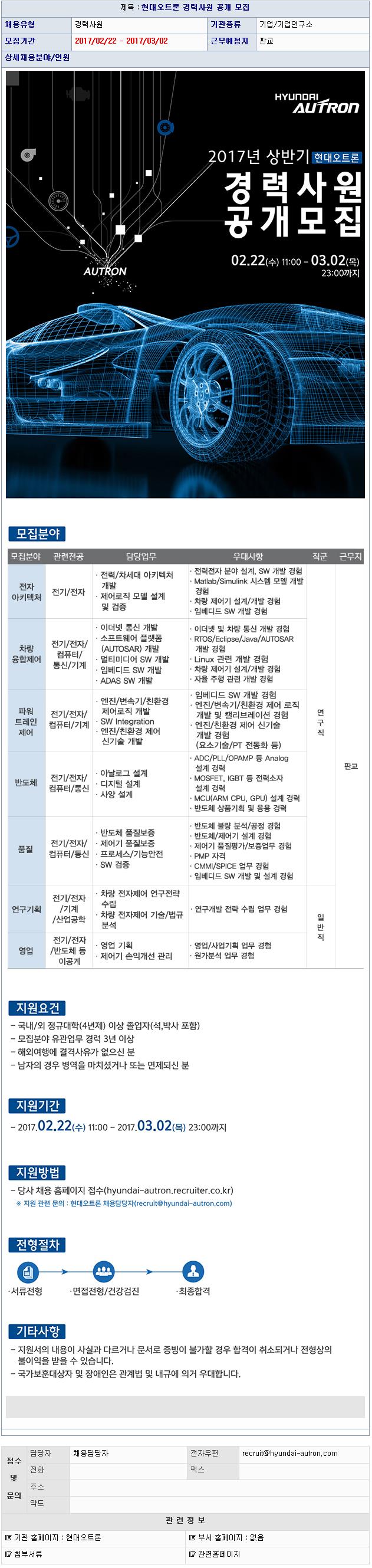 현대오트론 경력사원 공개 모집 - 연세대학교 전력 및 제어시스템 연구실